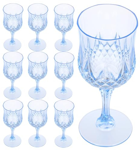 EXAOMBLE Copas de Vino de Plástico Reutilizables Vintage Azul Transparente 12 Piezas para Bodas y Celebraciones