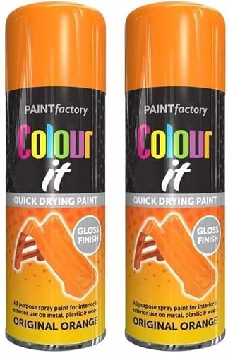 FAMBIZ Orange Gloss Spray Paint, Quick-Drying Formula, Easy to Apply, Long-Lasting Protection, Perfect For Wood, Metal, Plastic, Home Décor, Interior and Exterior Use, 400ml, (2 Pcs)