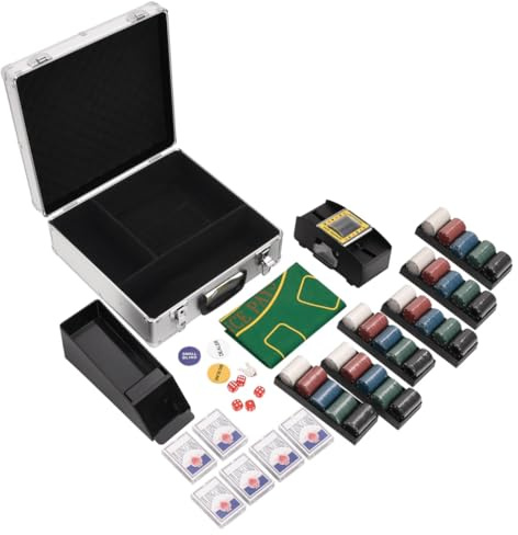 Ziaphsol Lot de 600 jetons de poker de 4 g avec valise, 5 dés, mélangeur de cartes, bouton dealer, inserts blinds, pour le tournoi Texas Holdem