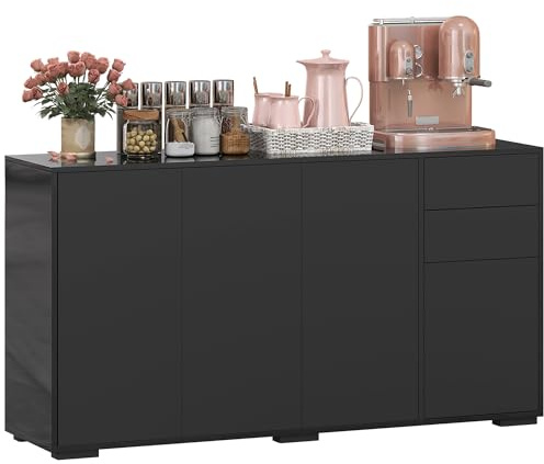 HOMCOM Buffet Meuble de Rangement 2 Tiroirs Coulissants 140x36x74cm Noir