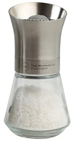 T&G CrushGrind Salt Mill with Glass Base |12.5cm, Stainless Steel | Gourmet Fully Adjustable Ceramic Manual Grinder | Shaker | Coarse & Fine | Easy Fill