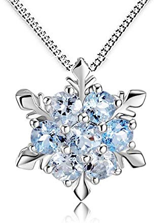 Findout Ladies Swarovski Element Blue / White / Pink / Amethyst / Multicolor Crystal Snowflake Pendant Necklace For Women Girls,(f1634) (Blue Pendant)