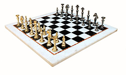 StonKraft Marmor-Schachbrett-Set zum Sammeln + Messing-Schachfiguren, 38,1 cm, für 2 Spieler, ab 12 Jahren