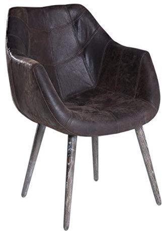 6x Armlehnenstuhl Stuhl Leder Braun mit Holzbeinen Esszimmerstuhl Echtleder Esszimmersessel Designstuhl Loungesessel Sessel Retro Look
