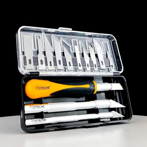 Set Bisturi per Modellismo 16 Pezzi – Taglierino di Precisione con 3 Manici e 13 Lame – Cutter per Fai da Te, Scultura, Hobbistica e Artigianato