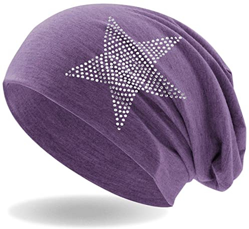 Hatstar Strass Stern Damen Beanie Mütze | elastisches Slouch Long Beanie | Mädchen Mütze | mit edler Strass Applikation | leicht und weich