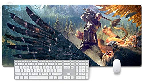 Mauspad Witcher 3 Anime Mauspad Gemütlich Mousepad 900x400mm Mikrofaser Verbessert Geschwindigkeit und Präzision, rutschfest Gummierte Unterseite Waschbar Verschleißfest,Für Desktop PC, E