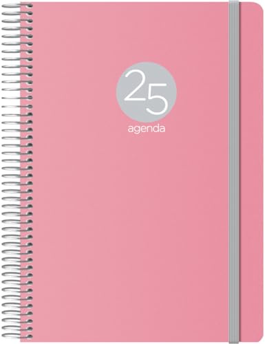 Dohe - Agenda 2025 - Día por Página, A5 (15x21 cm), 12 Meses Enero a Diciembre, Tapa Flexible de Plástico, Planificador en Español, Material de Oficina - MEMPHIS Rosa