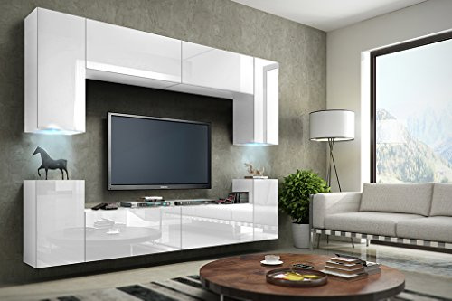 Furnitech Wohnwand Modern | Hängend Wohnwand mit Regale und TV Schrank | Möbel ohne LED (Future C1/HG/W/2 1A)