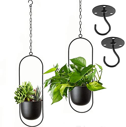 VDYXEW Metall Hängend Blumentopf ，Hängender Dekorationstopf Metall Schwarzer Bolo Blumenampel Decke hängender Übertopf für Zimmerpflanzen, Sukkulenten, Luftpflanzen (Schwarz-2 Pack)