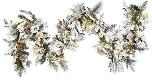 Künstliche Weihnachtsgirlande mit Beleuchtung Timer Schnee 270 cm weiß Whitehorn