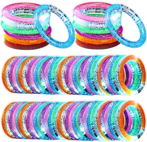Junkin 100 Pcs Glow Sticks Bracelets Glow in The Dark Bracelets LED Flashing Light Up Neon Supplies for Light Up Rave Concert Birthday Carnival Party Favors (6 Color)