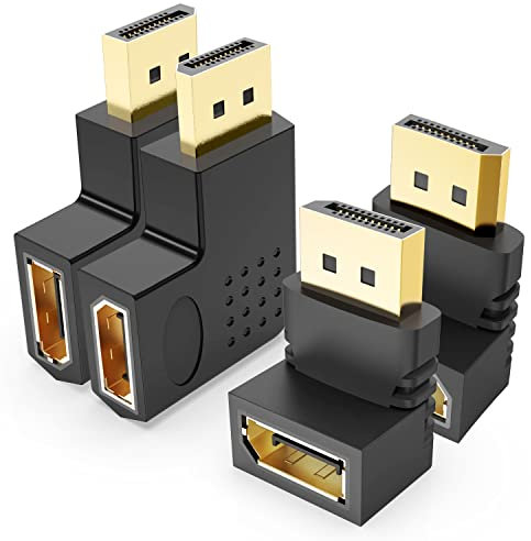 J&D Set da 4 Adattatori DisplayPort, Maschio-Femmina con Angolo Retto a 90° e 270°, Angolo Sinistro e Destro a 90° Verticale Piatto, Connettori Placcati in Oro, per PC, Laptop, HDTV, Switch