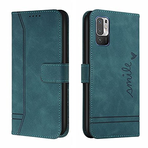 Trugox Handyhülle für Xiaomi Redmi Note 10 5G Hülle Klappbar Klapphülle mit Kartenfach Handytasche Handy Schutzhülle Tasche Leder Wallet Flip Case Slim Book Cover - Blau Grün