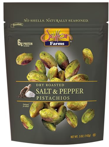 Setton Farms Semillas de pistacho con sabor natural, sal y pimienta, pistachos sin cáscara, certificado sin OGM, sin gluten, vegano y kosher, bolsa resellable de 142 ml