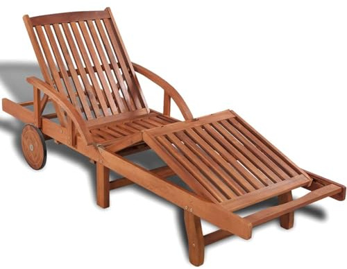 Gecheer Solstol, Solsäng, Trädgårdsstol, Relaxstol, Justerbar i 5 Lägen, Trädgård, Trästol, Terrassfåtölj av Trä för Utomhus, Terrass