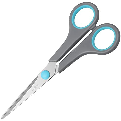 Asdirne Tijeras de 6.4 pulgadas, cuchillas de acero inoxidable, mango de agarre suave, adecuadas para hogares, oficinas y escuelas, multiusos, azul/gris