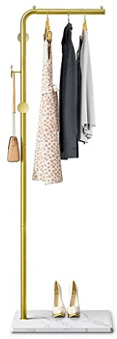 GIZNXBA Garderobenständer Schwarz, Standgarderobe Metall, Kleiderständer Mit Marmorsockel, Garderobenständer Im Eingangsbereich Mit 3 Haken, Für Mäntel, Hüte,Schals (Color : /Gold, Size : B)