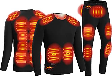 GOZYLA Beheiztes Unterwäsche-Set for Herren, 18 Heizzonen, 3 Temperaturregelung, elektrische USB-Heizung, Thermo-Unterwäsche, beheizbare Thermo-Unterteile (Color : Black, Size : L)