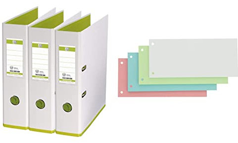 Oxford Ordner A4, MyColour, 8 cm breit, zweifarbig weiß und grün, 3 Stück & Trennstreifen, aus Karton, gelocht, 190 g/m², 4 Farben, 100 Stück