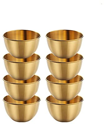 maiwalk 3.35 inch Stainless Steel Sauce Dishes Dipping Bowls Round Seasoning Small Sauce Cups Dip Ice Cream Dessert Bowls Serving Sushi Cereal Salad Snacks Appetizer Bowls 8 Pack (Gold, 3.35 inch)