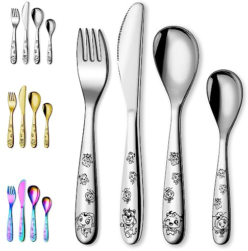 Evanda 4 Pieces Utensils, Stainless Steel Utensils Forks and Spoons, Mirror Polished Smooth Round Tableware, Dishwasher Safe
