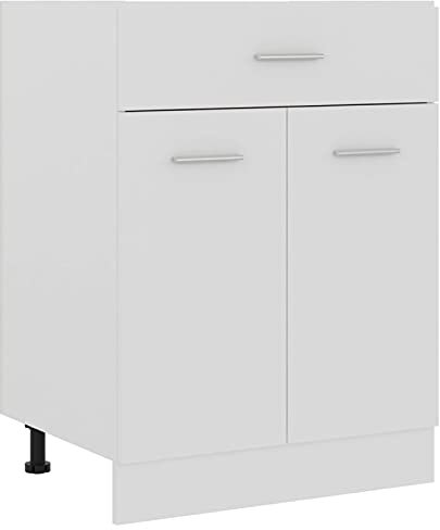 JUNZAI Armario Inferior cajón Cocina, Muebles De Cocina, Mueble Bajo Cocina, Cocinas Completas, Mueble Fregadero, Auxiliar Bajo Fregadero, contrachapada Blanco 60x46x81,5cm