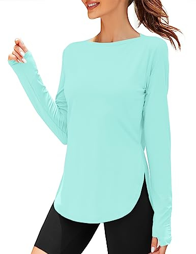 ZHENWEI Women's UPF 50+ UV Sun Protection Tops Long Sleeve Work Out Shirt Running Hiking Athletic T-Shirt Lightweight Quick Dry (Light Green, Medium)