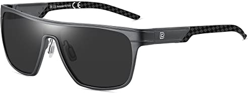 DUCO Quadratische Polarisierte Sonnenbrille für Herren Sport Fahren Angeln Sonnenbrille Flat Top Shield Shades UV 400 Schutz DC8230 (Grau Rahmen Schwarz Tempel Grau Linse)