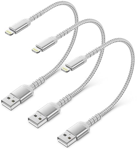 ADILIFT Lightning Kabel Kurz 30cm 3 Stück MFi Zertifiziert iPhone Ladekabel | Nylon USB A auf Lightning Datenkabel iPhone Schnellladekabel Kompatibel für iPhone14 13 12 Pro Max XS XR X 8 7 iPad, Silber