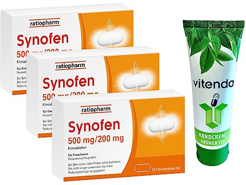 Synofen 3x20 Filmtabletten inclusive einer Handcreme von vitenda - schnell, stark und gut verträglich gegen Schmerzen