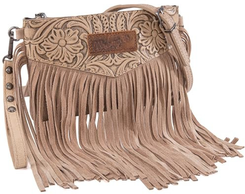 Wrangler Crossbody kleine Geldbörse für Damen, Handgelenktasche, Fransen-Tasche, Western-Geldbörse, Angel Khaki, Einheitsgröße