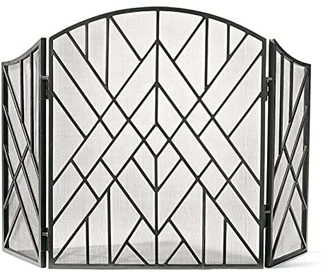 Kaminschutz, moderner großer Kaminschutz, 139,9 cm, schwarz, zusammenklappbar, 3 Paneele, robuste Metall-Funkenschutz-Netz-Dekorabdeckung für drinnen und draußen The New