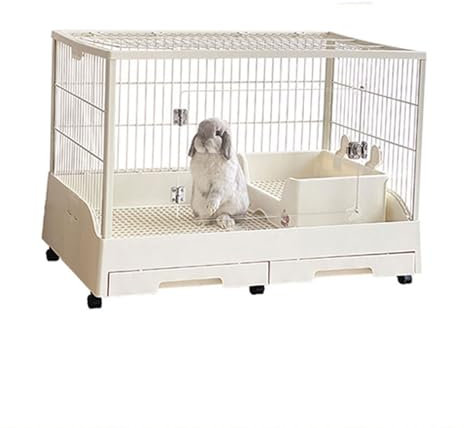XIAOZHUANGXIONG Kaninchenkäfig innen for 2 Kaninchen, DIY Kleintierkäfig for Kaninchen, Metall und PP-Material, Mit 360° Universalrädern, einfach zu verschieben (Color : White, Size : Acryl-A)
