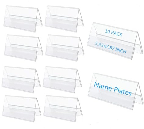 Loopunk Lot de 10 plaques signalétiques acryliques, présentoirs en acrylique, nom de porte-étiquettes pour réunion au bureau, magasin, restaurant (20 x 10 cm)