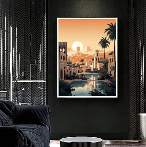 Diamond Painting Stadt 90x120 cm, Meer Diamant Painting Bilder, Malen Nach Zahlen Erwachsene Kinder, DIY Diamond Art Painting Kits, Full Diamanten Painting Malerei Stickerei Set, Home Wand Dekor S345