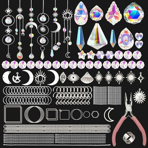 JYNTERPLAY 370 Stück Sonnenfänger Bastelset Kristall DIY Lichtfänger Regenbogen Anhänger Kristalle zum Aufhängen Windspiel für Fenster Garten Party Hochzeit Zuhause Büro Dekor