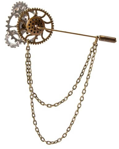 TingHaoO Vintage Gear Broschen Gothic Steampunk Anstecknadel Abzeichen mit Metallkette Kleidung Schmuck Kragen Pin für Damen und Herren