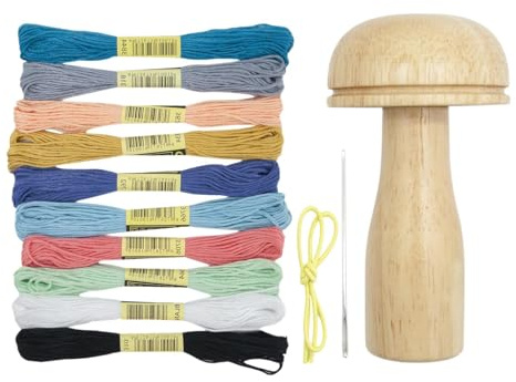 Stopfvorräte Set - Holzpilz zum Stopfen von Socken, Polyporenpilz mit Faden und elastischem Gurt, Socken-Stopfset, Patch-Löcher