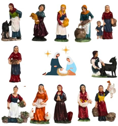 JANDTEK Lot 12 Santons 10 cm – Personnages Métiers pour Crèche – Figurine Crèche Noël – Nativité, Crèches et Santons, Décoration Traditionnelle
