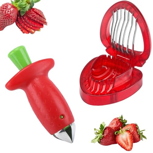 2 Pack Strawberry Huller, Strawberry Tool, Stainless Steel Core Pit Remover with Polypropylene Handle, Perfect for Cutting Strawberry Petiole and Slicing