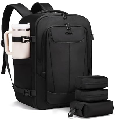 LOVEVOOK Handgepäck Rucksack, 18 Zoll Groß Reiserucksack Flugzeug Travel Backpack Herren Damen Kofferrucksack mit Laptopfach, Carry On Luggage Cabin Bag für Männer Frauen Reise Arbeit Business