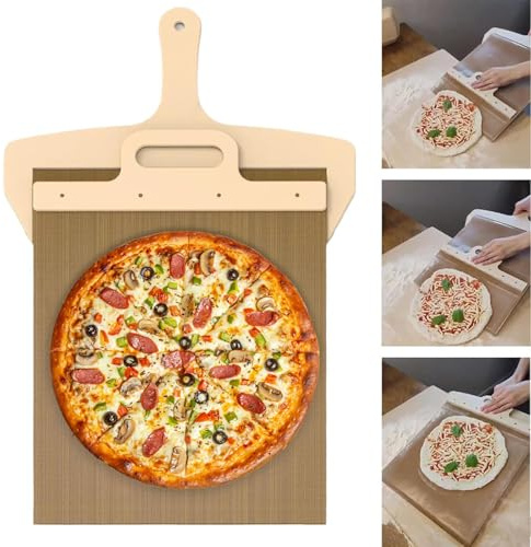 Pizzaschieber, 58x30cm Sliding Pizza Peel mit Griff und Backtuch, Antihaftbeschichteter Pizzaslider für Einfache Übertragung von Pizza, Kuchen, Brot, Pizza Zubehör