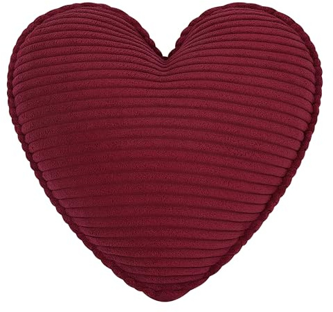 CozyKing Herzkissen Cord Rot Deko-Kissen Breitcord Kuschelkissen Herzform Öko-Tex 100 Zertifiziert und 40°C waschbar - Herz-Kissen für Sofa, Wohnzimmer oder Kinder-Zimmer