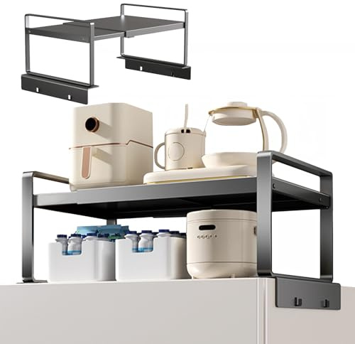 YOFENZO Adjustable Fridge Top Storage Rack,12.4-23.62 Expandable Organizer Shelf,Refrigerator Storage, Anti-Slip,L-Shaped Design,Space Saver for Kitchen,Laundry,Dorm (Fits Most Appliances)