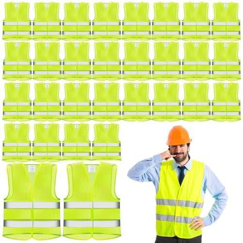 TESIN 30 Stück Warnwesten Auto für Erwachsene, Männer und Frauen, gut sichtbare Sicherheitsjacken, reflektierende Sicherheitsweste aus Mesh-Material für Outdoor-Aktivitäten, Bauarbeiten, Verkehr