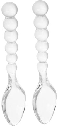BESPORTBLE Juego De 2 Cucharas De Vidrio Para Remover y Mezclar, Cucharillas Transparentes Multifuncionales De Vidrio, Diseño Creativo, Para Postres, Café y Fiestas
