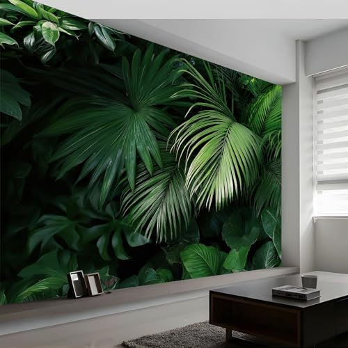 Fototapete Tropische Pflanzen Grüne Blätter Wald 3D Wandbild, Naturlandschaft Vlies Tapeten Wandtapete, Fotoplakat für Wohnzimmer Küche Schlafzimmer Wandkunst Art Fototapete 250 x 175 cm