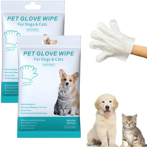 Pet Glove Wipe,Cleaning Glove for Dog and Cat,Pet Wash Free Gloves,for daily care and travel,12 Pieces