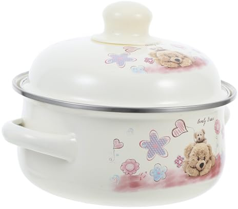LOLIPPYY Casserole Émaillée Double Oreille Avec Couvercle Pot à Soupe Pratique Résistant Haute Température Pour Cuisine Maison Polyvalente